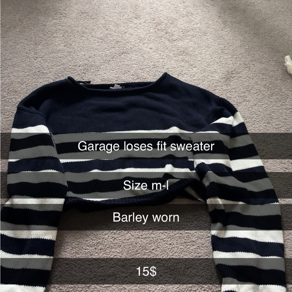 Garage Blue and White Crew Neck Sweater